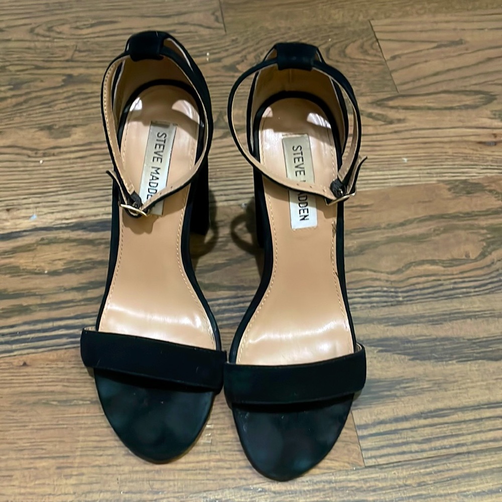 Suede black Block Heel Sandals